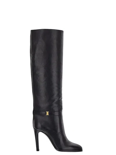 Saint Laurent Diane 100 Grained Leather Knee-high Boots In Black