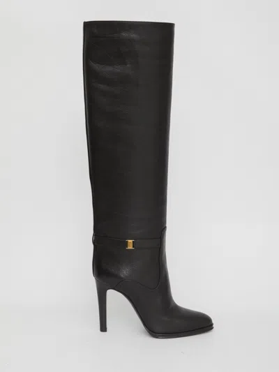 Saint Laurent Diane 100 Grained Leather Knee-high Boots In Black