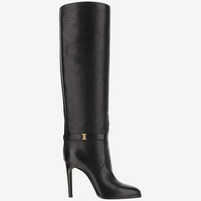Saint Laurent Diane Grained Leather Boots In Black