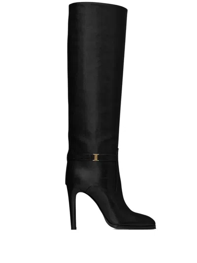 Saint Laurent Diane Almond Toe Boots In Black