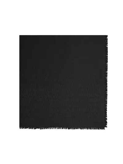 Saint Laurent Dimensions 135 X 135 Cm Silk-wool Scarf With All-around Fringe In Nero