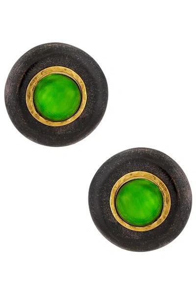 Saint Laurent Disc & Cabochons Earrings In Grey  Green  & Or 3n Patine