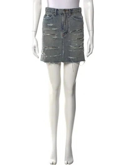 Pre-owned Saint Laurent Distressed Accents Mini Skirt In Blue