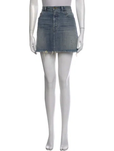 Pre-owned Saint Laurent Distressed Accents Mini Skirt In Blue