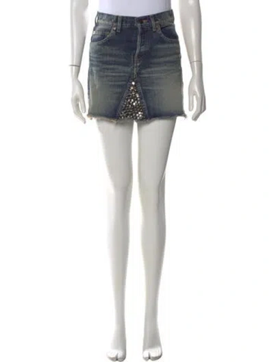 Pre-owned Saint Laurent Distressed Accents Mini Skirt In Blue
