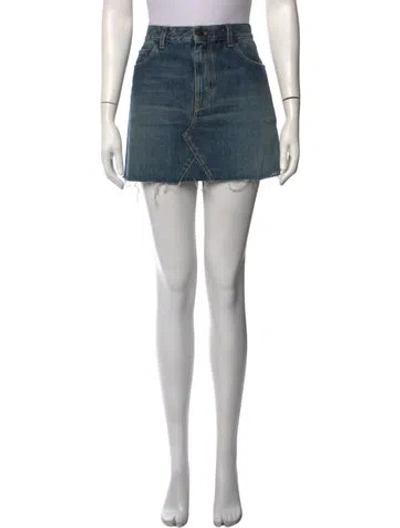 Pre-owned Saint Laurent Distressed Accents Mini Skirt In Blue