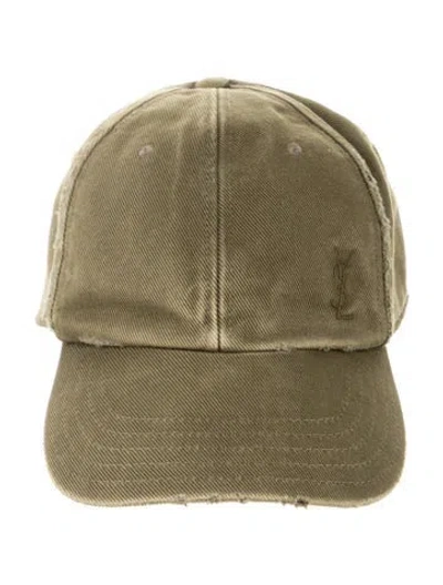 Pre-owned Saint Laurent Distressed Baseball Cap W/tags In Green