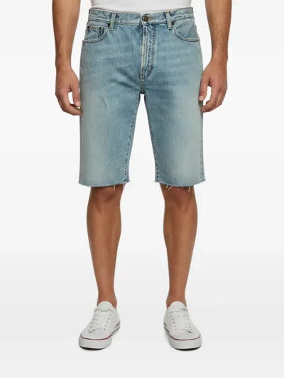 Pre-owned Saint Laurent Distressed Denim Shorts In Blue