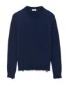 Saint Laurent Distressed Cotton-knit Sweater In Blue