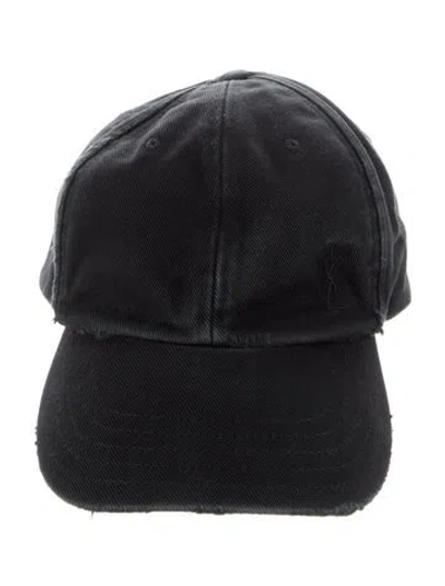 Pre-owned Saint Laurent Distressed Embroidered Logo Baseball Cap In Black