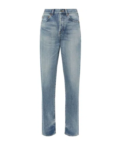 Saint Laurent Distressed High-waisted Jeans In Blue