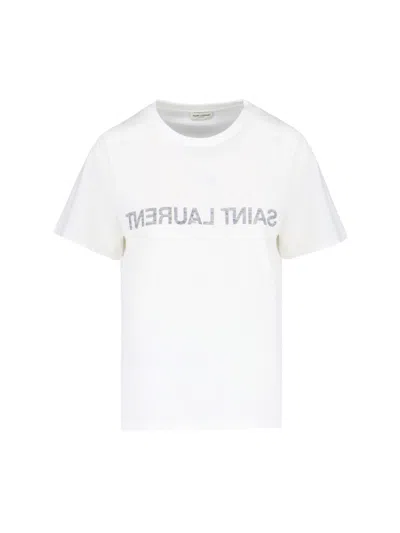 Saint Laurent Distressed Print T-shirt In White