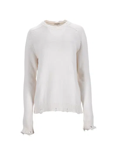 Pre-owned Saint Laurent Distressed-ribbed Sweater In White