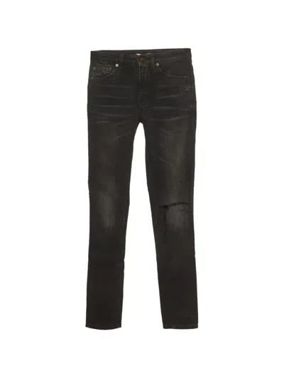 Pre-owned Saint Laurent Distressed Slim-fit Jeans In Black