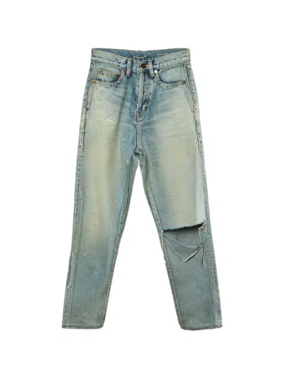 Pre-owned Saint Laurent Distressed Slim-fit Jeans In Blue