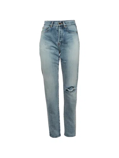 Pre-owned Saint Laurent Distressed Slim-fit Jeans In Blue
