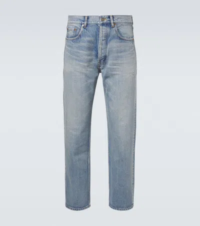 Saint Laurent Distressed Straight Jeans In Blue