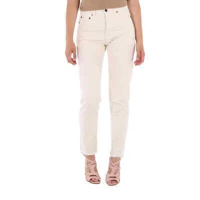 Pre-owned Saint Laurent Distressed Straight-leg Jeans In White