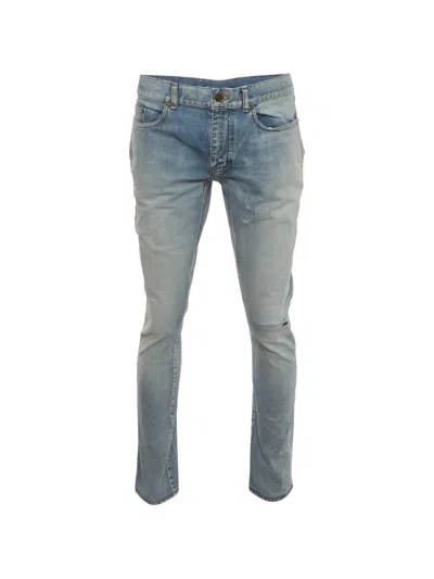 Pre-owned Saint Laurent Distressed Straight-leg Jeans In Blue