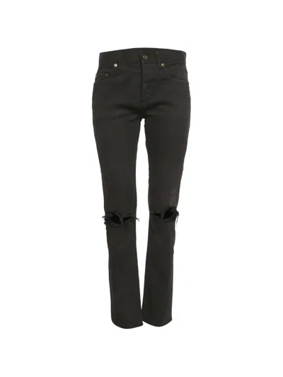 Pre-owned Saint Laurent Distressed Trousers In Black