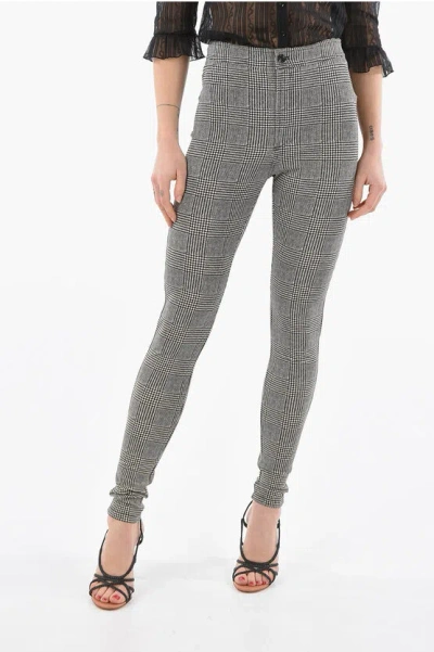 Saint Laurent District Check Motif Stretch Fabric Jeggings In Gray
