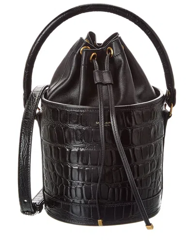 Saint Laurent Dnu Inv  Bahia Small Croc-embossed Leather Bucket Bag