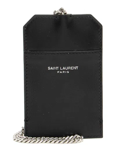 Saint Laurent Dnu  Black Leather Card Holder With Chain (authentic Pre-loved)