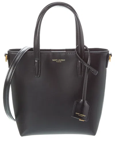 Saint Laurent Dnu Tiktok  Toy Mini Leather Shopping Tote In Black