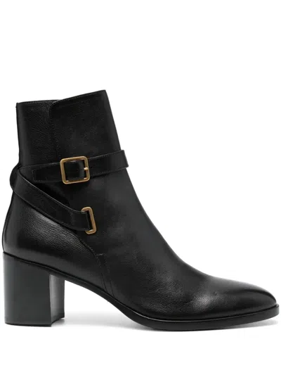 Saint Laurent Dorina 70mm Side-buckle Ankle Boots In Black