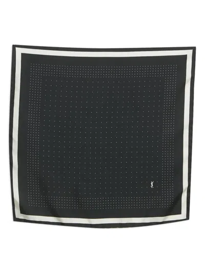 Pre-owned Saint Laurent Dots Silk Pocket Square Handkerchief In Black