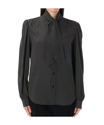 SAINT LAURENT SAINT LAURENT DOTTED PUSSY-BOW SHIRT