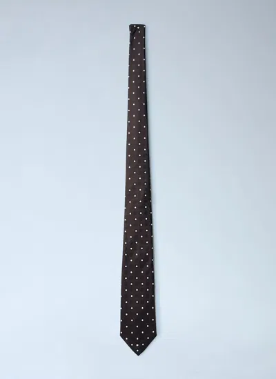Saint Laurent Dotted Silk Tie In Black
