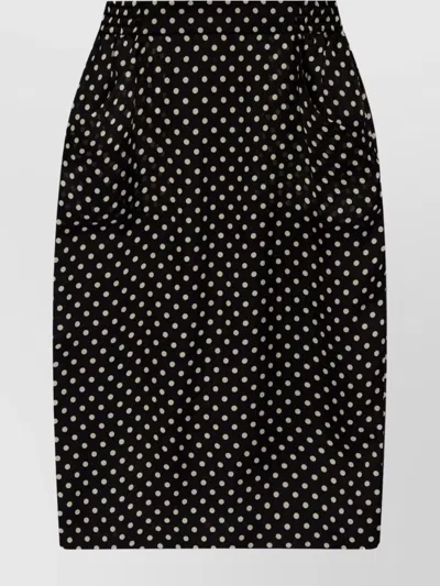 Saint Laurent Dotted Skirt With Slit And Pockets In Black