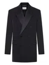 Saint Laurent Black Double-breasted Jacket With Peak Revers And Double Vent On The Rear In Wool Woman