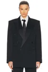 Saint Laurent Black Double-breasted Jacket With Peak Revers And Double Vent On The Rear In Wool Woman