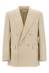 Saint Laurent Double-breasted Blazer With Buttoned Cuffs In Neutral