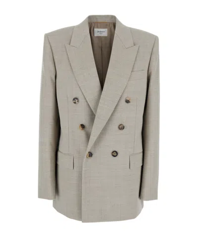 Saint Laurent Double Breasted Blazer In Gray