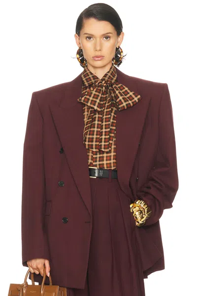 Saint Laurent Double Breasted Blazer In Burgundy