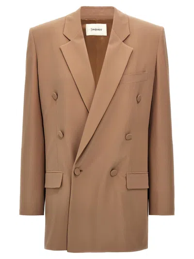 Saint Laurent Double-breasted Blazer Blazer And Suits In Beige