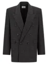 Saint Laurent Double-breasted Blazer Featuring Structured Shoulders In Gray