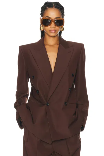 Saint Laurent Double Breasted Blazer In Brown