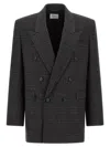 Saint Laurent Prince Of Wales-check Double-breasted Blazer In Black