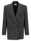Saint Laurent Double-breasted Blazer In Gray
