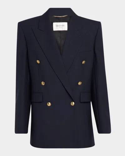 Saint Laurent Double-breasted Blazer Jacket In Blue