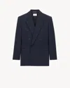 Saint Laurent Double Breasted Blazer Jacket In Wool In Blue