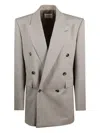 Saint Laurent Double-breasted Blazer In Neutral