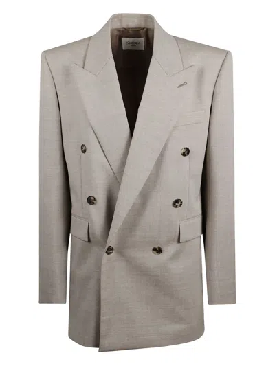 Saint Laurent Double-breasted Blazer In Neutral