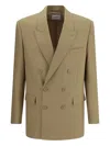 Saint Laurent Wool Blazer Jacket Button Detailing In Neutrals