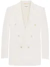 Saint Laurent Silk Tuxedo Jacket With Padded Shoulders In White