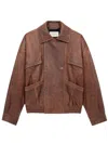 Saint Laurent Leather Jacket With Collared Design And Pockets In Brown